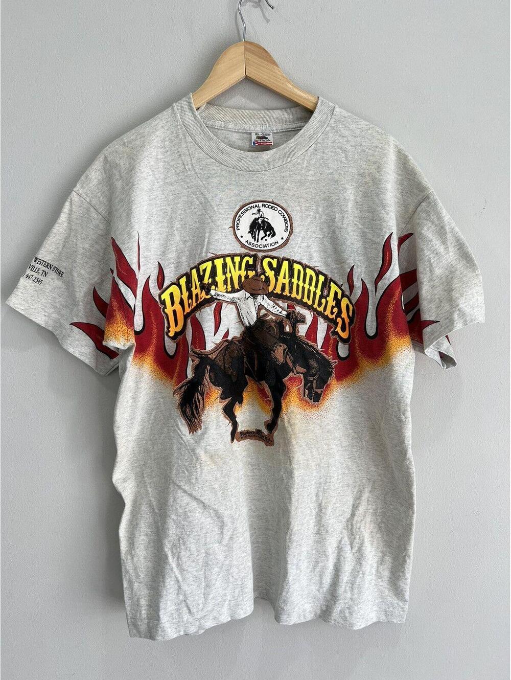 Vintage Blazing Saddles Rodeo Tee Shirt fire cowboy horse